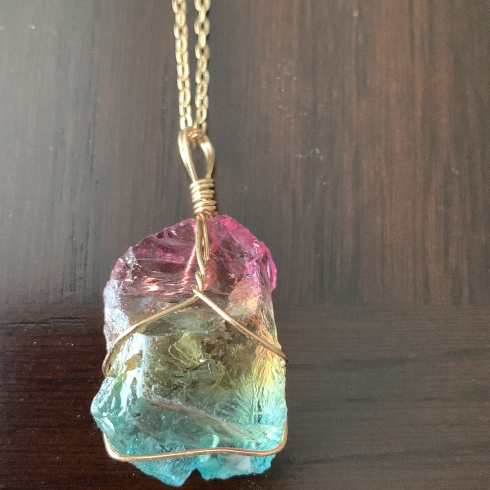 Chakra Rainbow Quartz Rock Necklace